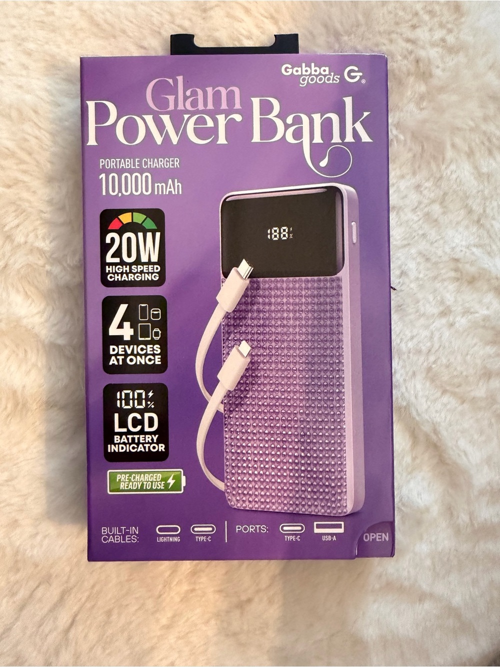 Glam Power Bank Portable Charger 10,000mAh – Purple by Gabba Goods